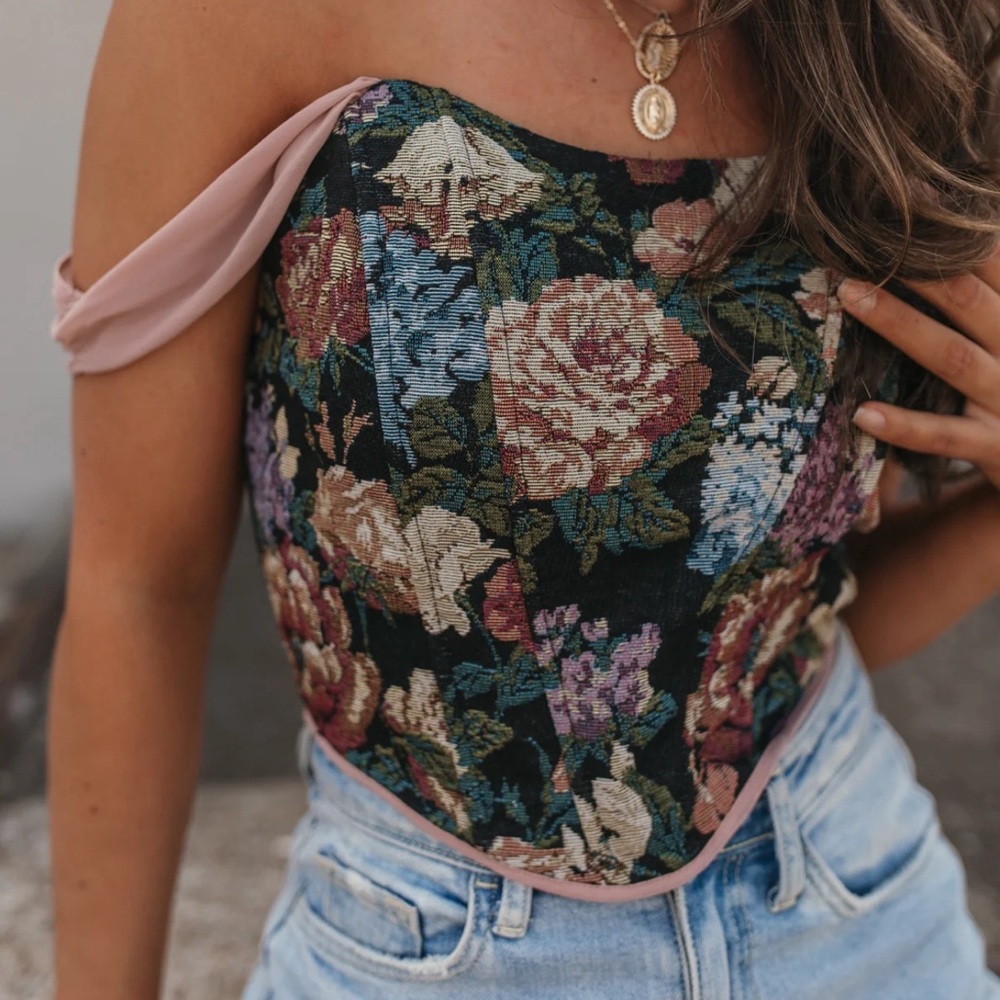 Black Floral Corset Top